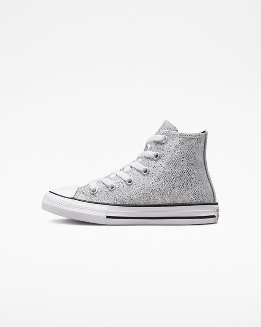 Dívčí Boty Vysoké Converse Chuck Taylor All Star Glitter Stříbrné Šedé Černé | CZ YHSM73